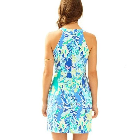 NWT Lilly Pulitzer Scuba Dress Brilliant Blue Wade and Sea Pearl Shift Printed - Picture 3 of 10